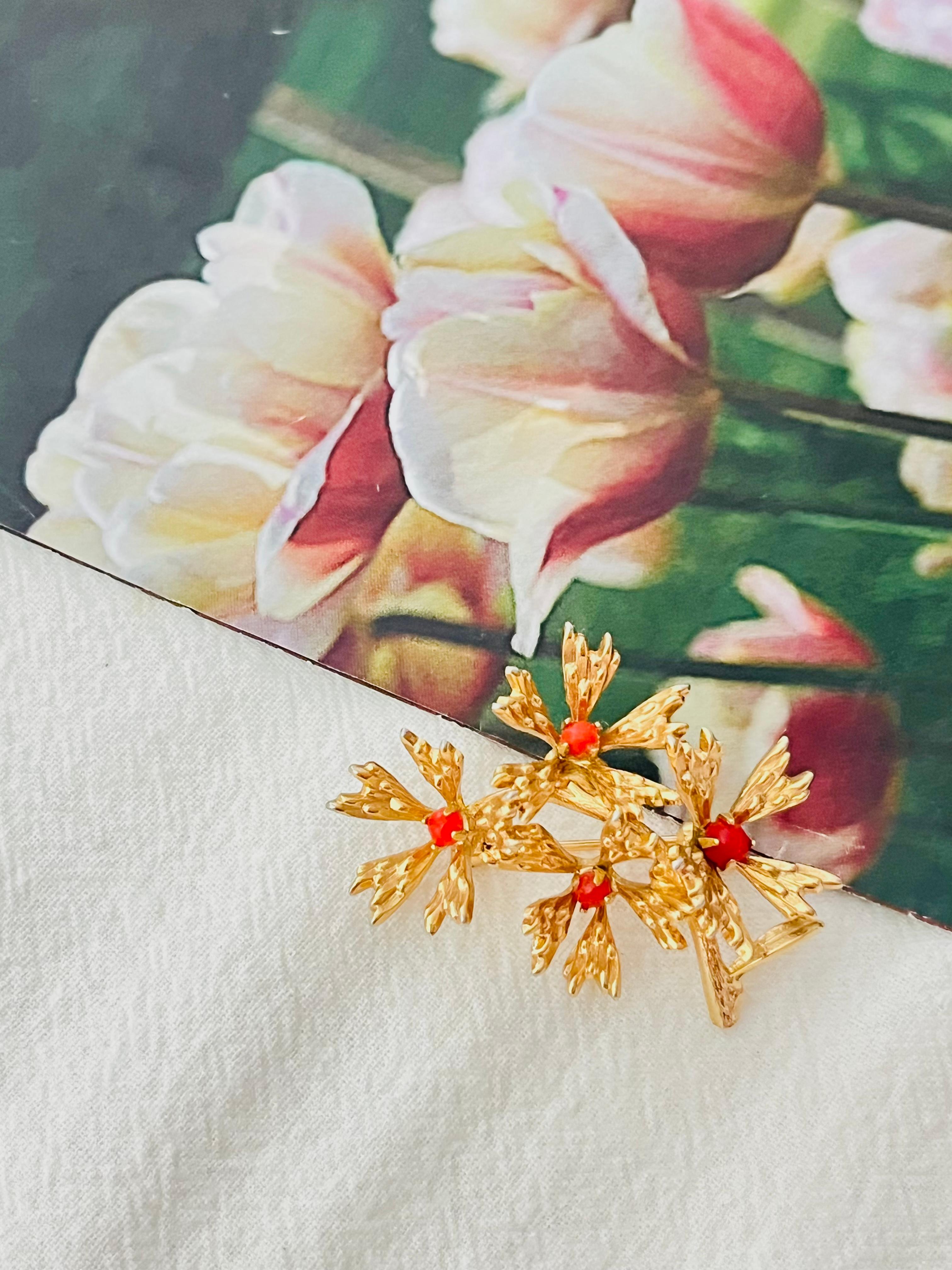 Art Deco Christian Dior GROSSE 1965 Vintage Orange Stone Cluster Flower Bouquet Brooch