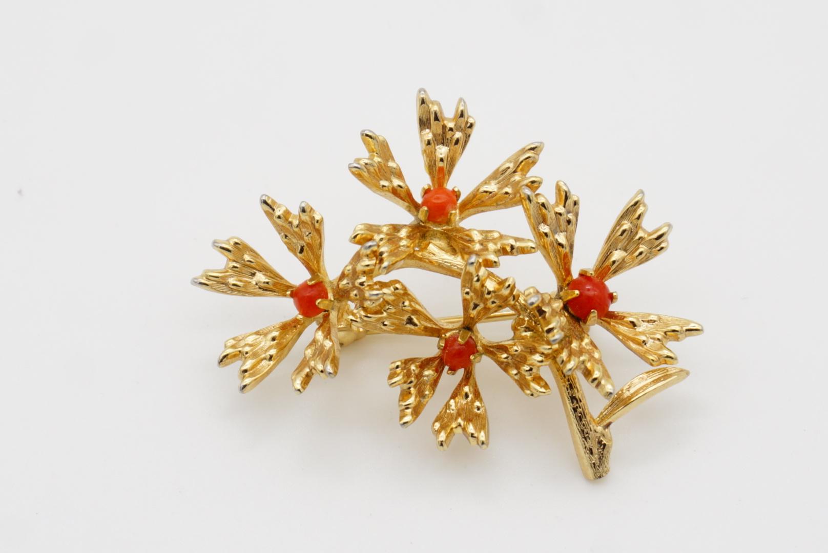 Christian Dior GROSSE 1965 Vintage Orange Stone Cluster Flower Bouquet Brooch 3
