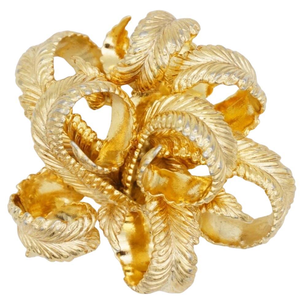 Christian Dior GROSSE 1965 Vintage Ribbon Bow Large Vivid 3D Curled Leaf Brooch