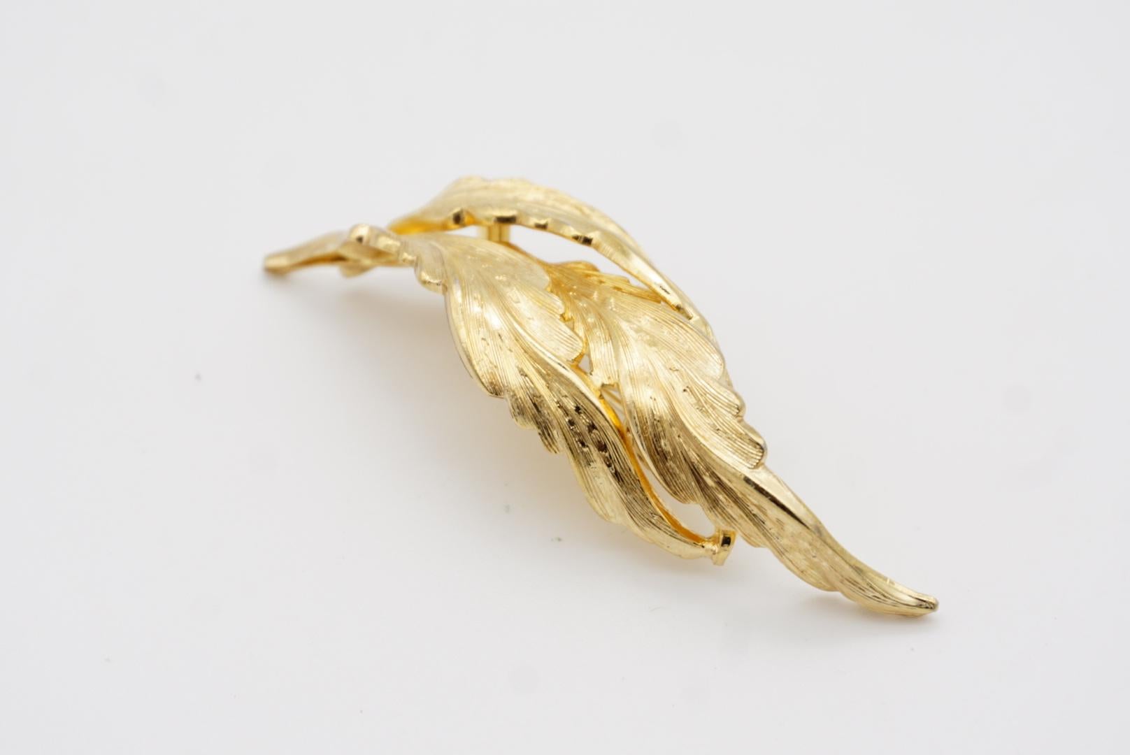 Christian Dior GROSSE 1965 Vintage Trio Long Windy Leaf Interlocked Gold Brooch 5