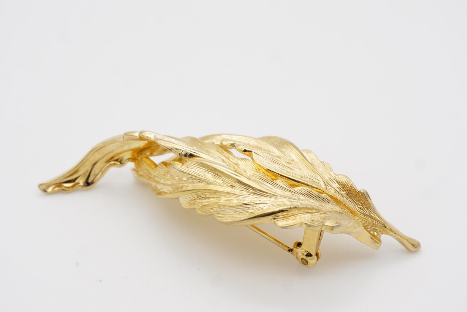 Christian Dior GROSSE 1965 Vintage Trio Long Windy Leaf Interlocked Gold Brooch 6