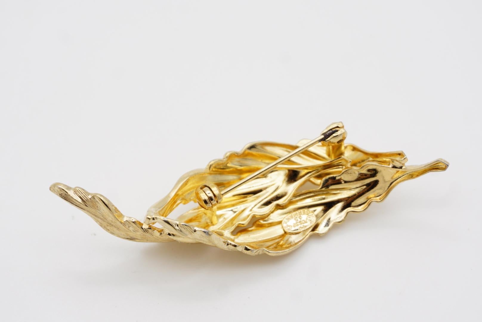 Christian Dior GROSSE 1965 Vintage Trio Long Windy Leaf Interlocked Gold Brooch 7