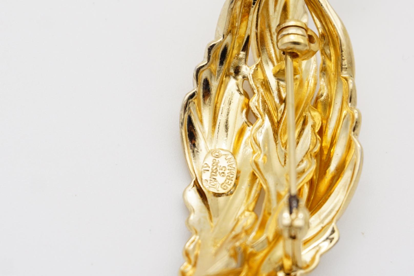 Christian Dior GROSSE 1965 Vintage Trio Long Windy Leaf Interlocked Gold Brooch 8