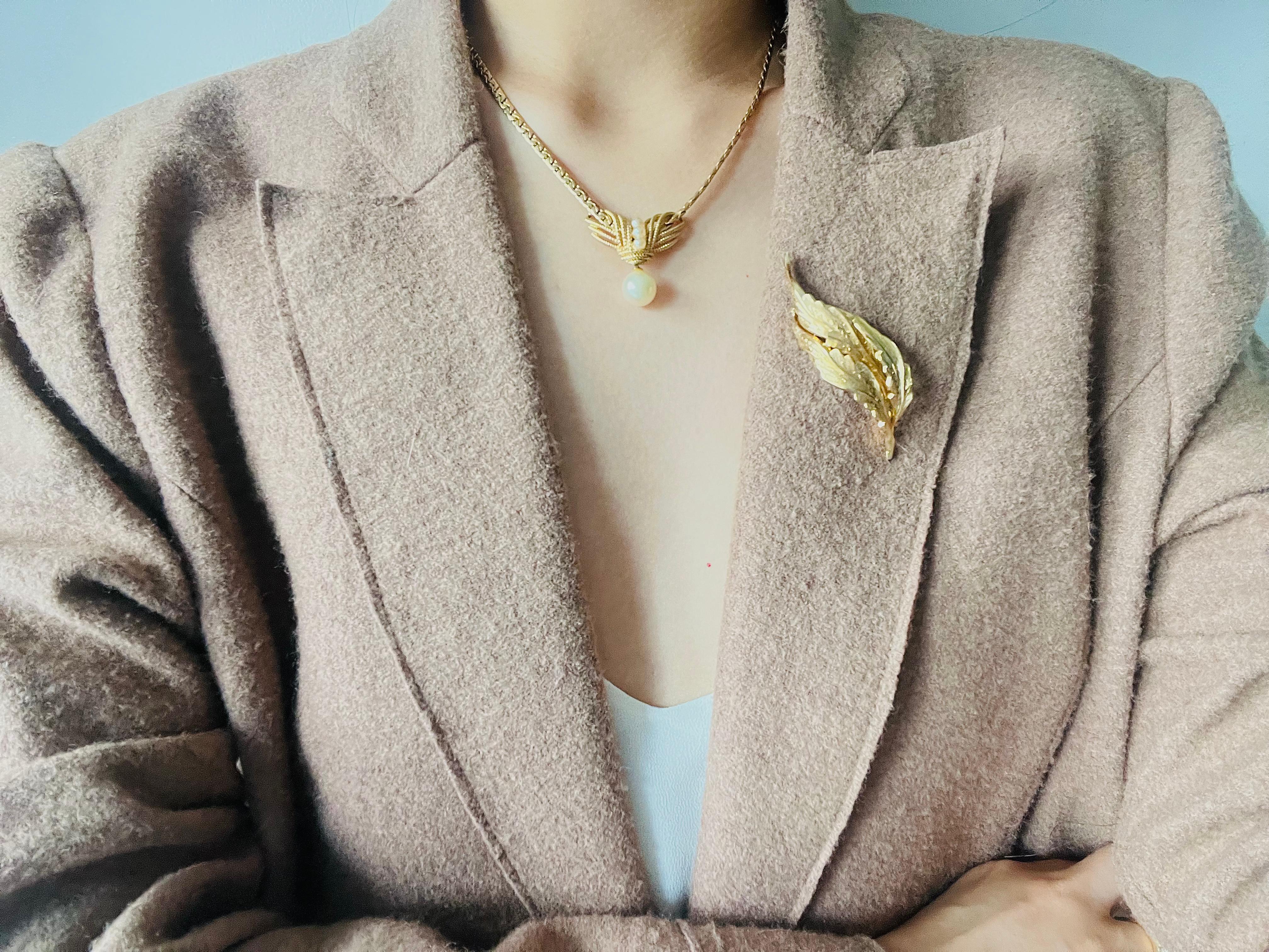 Christian Dior GROSSE 1965 Vintage Trio Long Windy Leaf Interlocked Gold Brooch 1