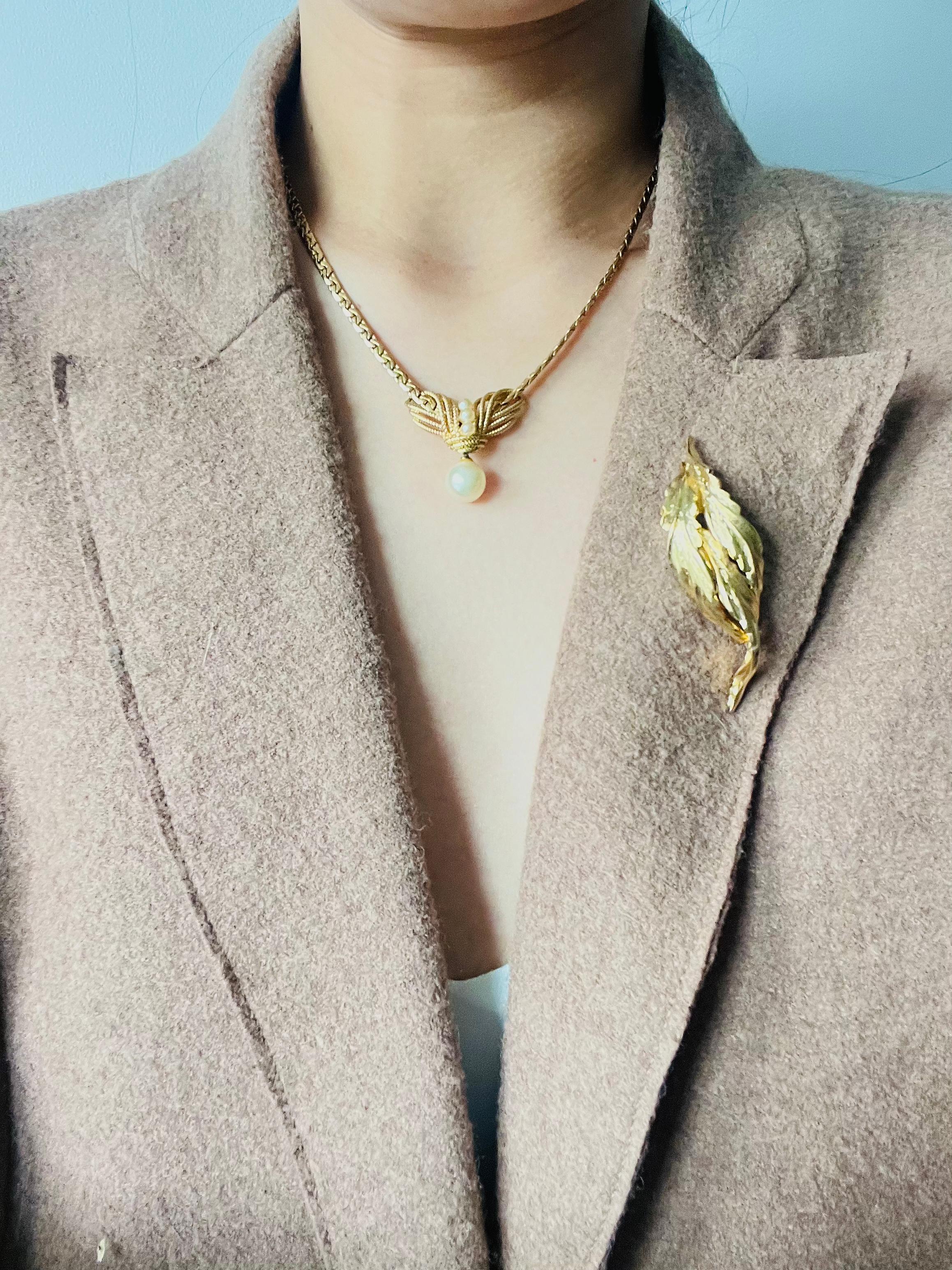 Christian Dior GROSSE 1965 Vintage Trio Long Windy Leaf Interlocked Gold Brooch 2