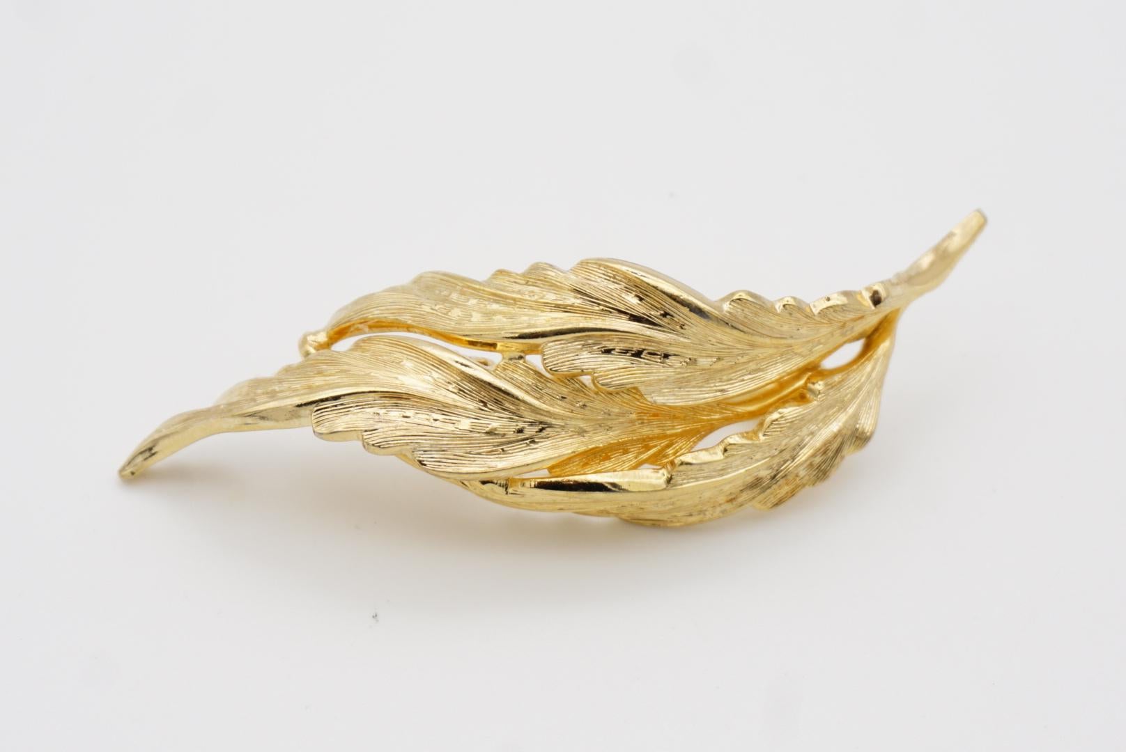 Christian Dior GROSSE 1965 Vintage Trio Long Windy Leaf Interlocked Gold Brooch 3