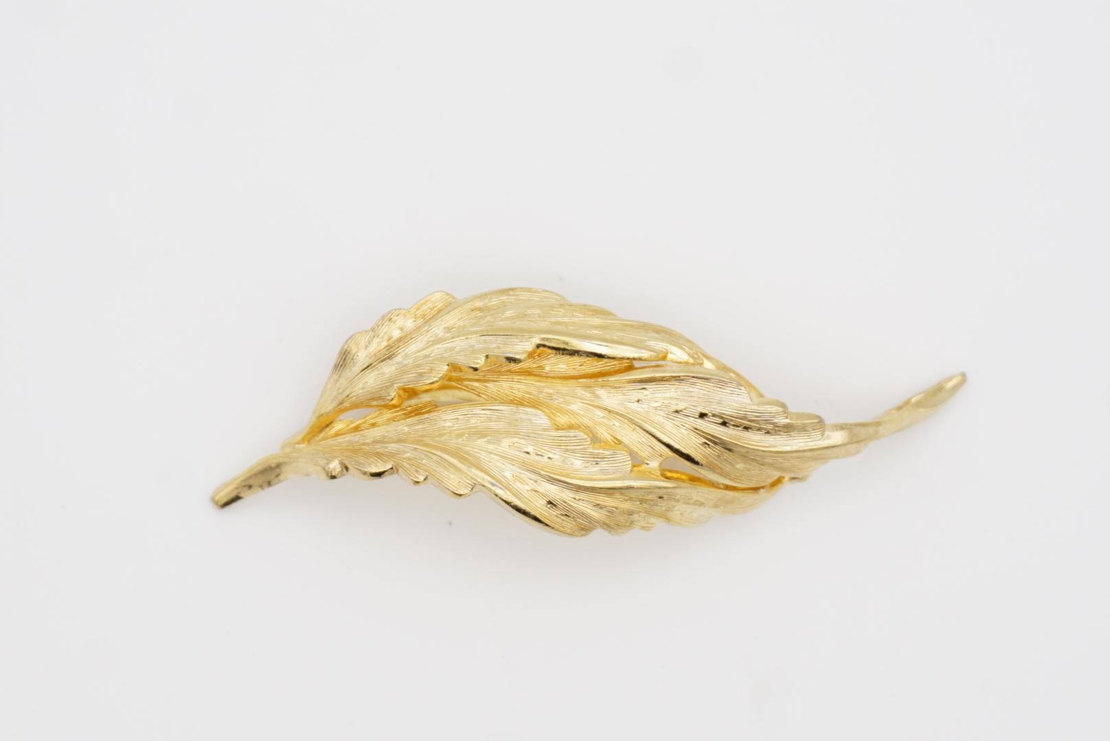 Christian Dior GROSSE 1965 Vintage Trio Long Windy Leaf Interlocked Gold Brooch 4