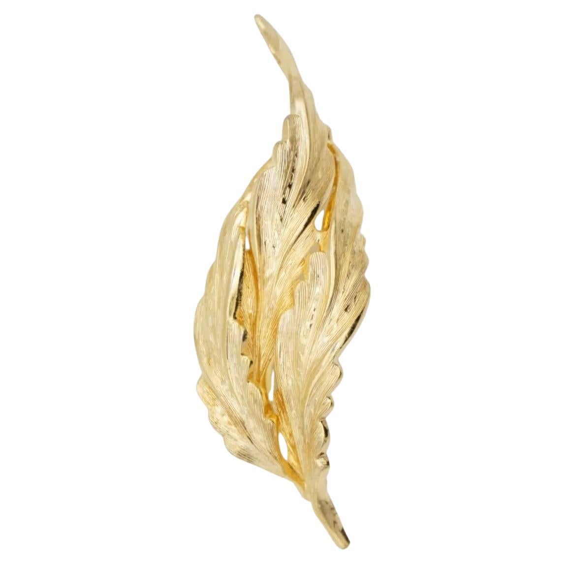 Christian Dior GROSSE 1965 Vintage Trio longue broche en or imbriquée en feuilles de vent imbriquées
