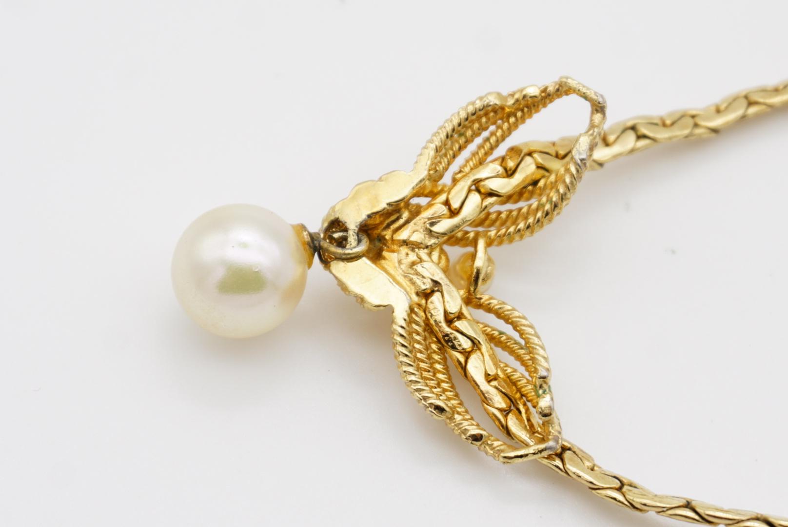 Christian Dior GROSSE 1965 Vintage White Pearl Woven Drop Pendant Gold Necklace For Sale 10