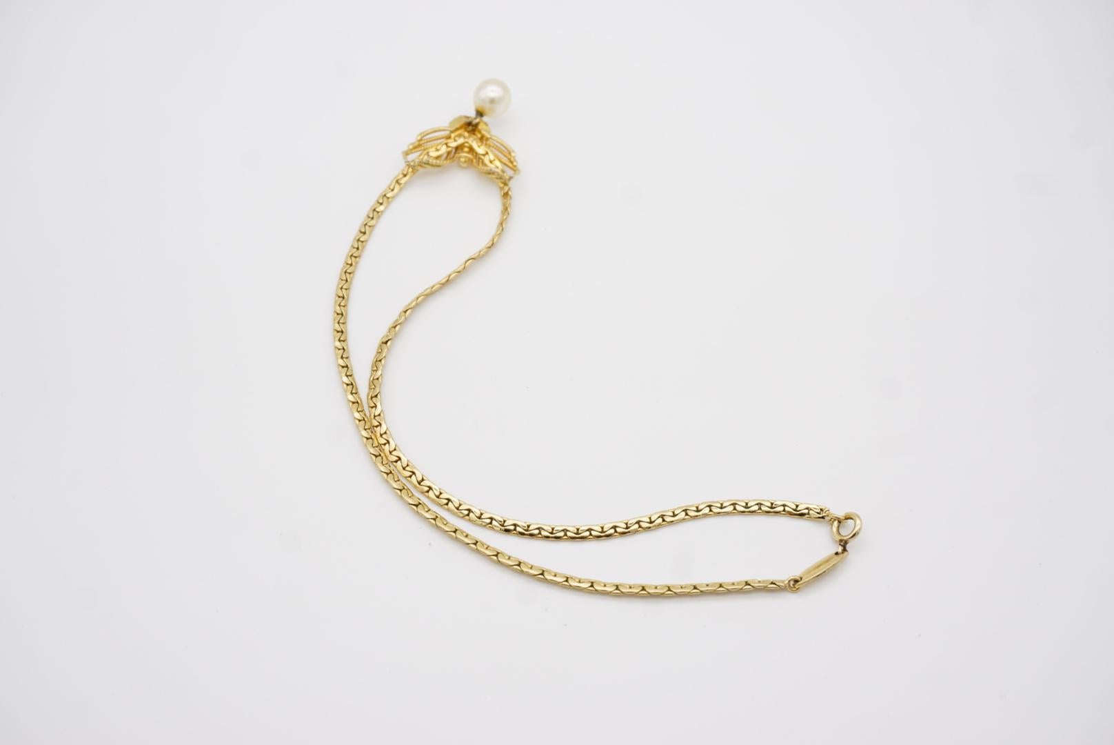 Christian Dior GROSSE 1965 Vintage White Pearl Woven Drop Pendant Gold Necklace For Sale 11
