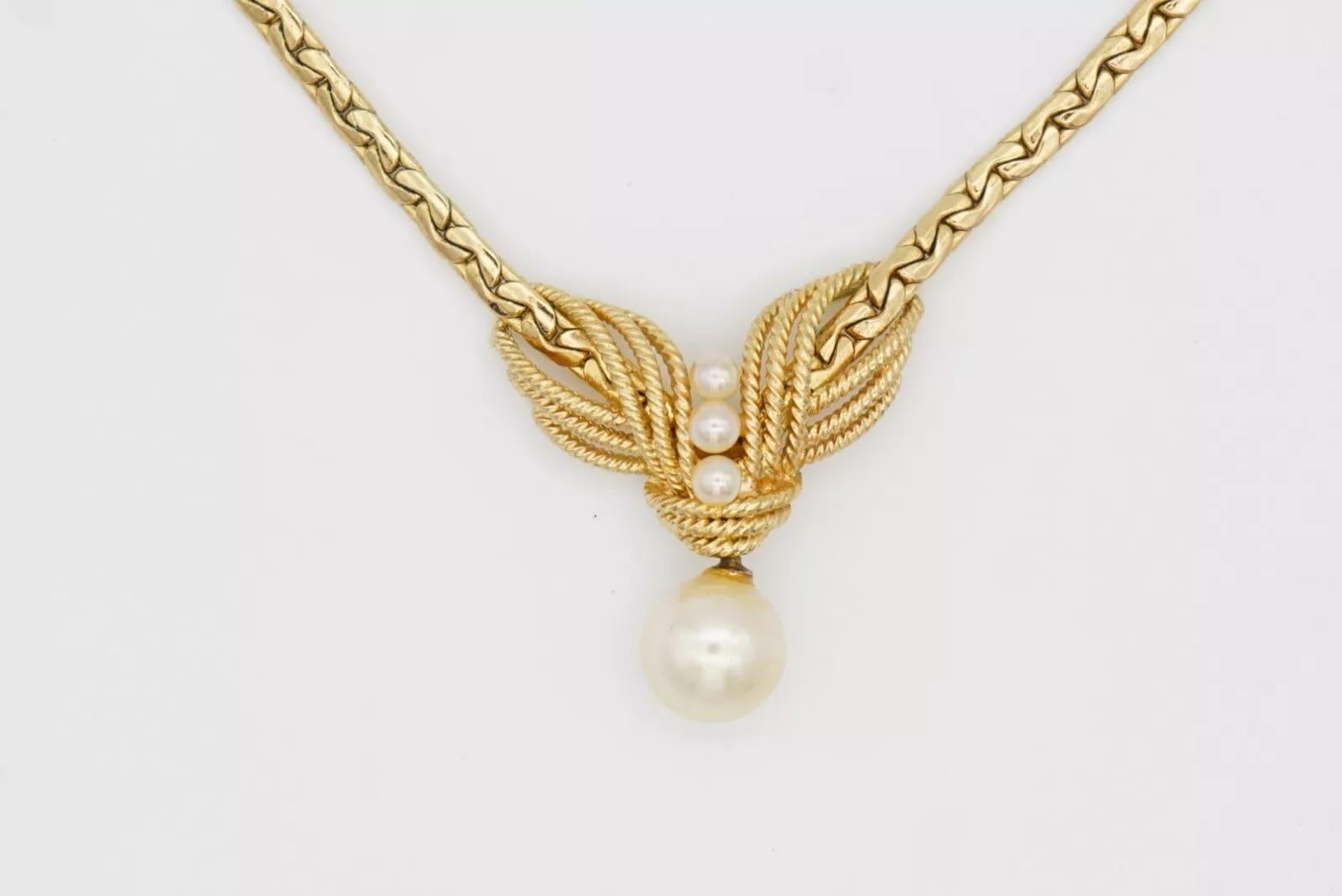 Christian Dior GROSSE 1965 Vintage White Pearl Woven Drop Pendant Gold Necklace For Sale 13
