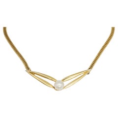Christian Dior GROSSE 1965 White Ball Pearl Triangle Openwork Pendant Necklace