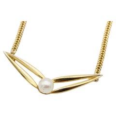 Christian Dior GROSSE 1965 White Ball Pearl Triangle Openwork Pendant Necklace