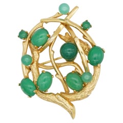 Christian Dior GROSSE 1966 Gripoix Rare Gold Green Emerald Jade Tree Leaf Brooch