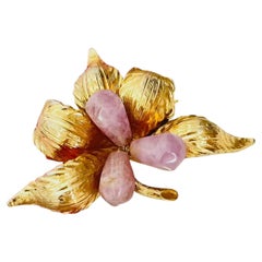 Christian Dior GROSSE 1966 Haute Couture Lilac Amethyst Gold Flower Leaf Brooch