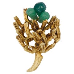 Christian Dior GROSSE 1966 Jade Emerald Stone Openwork Flower Leaf Tree Brooch
