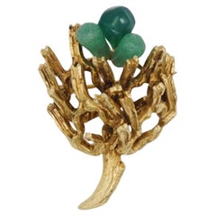 Christian Dior GROSSE 1966 Jade Emerald Stone Openwork Flower Leaf Tree Brooch