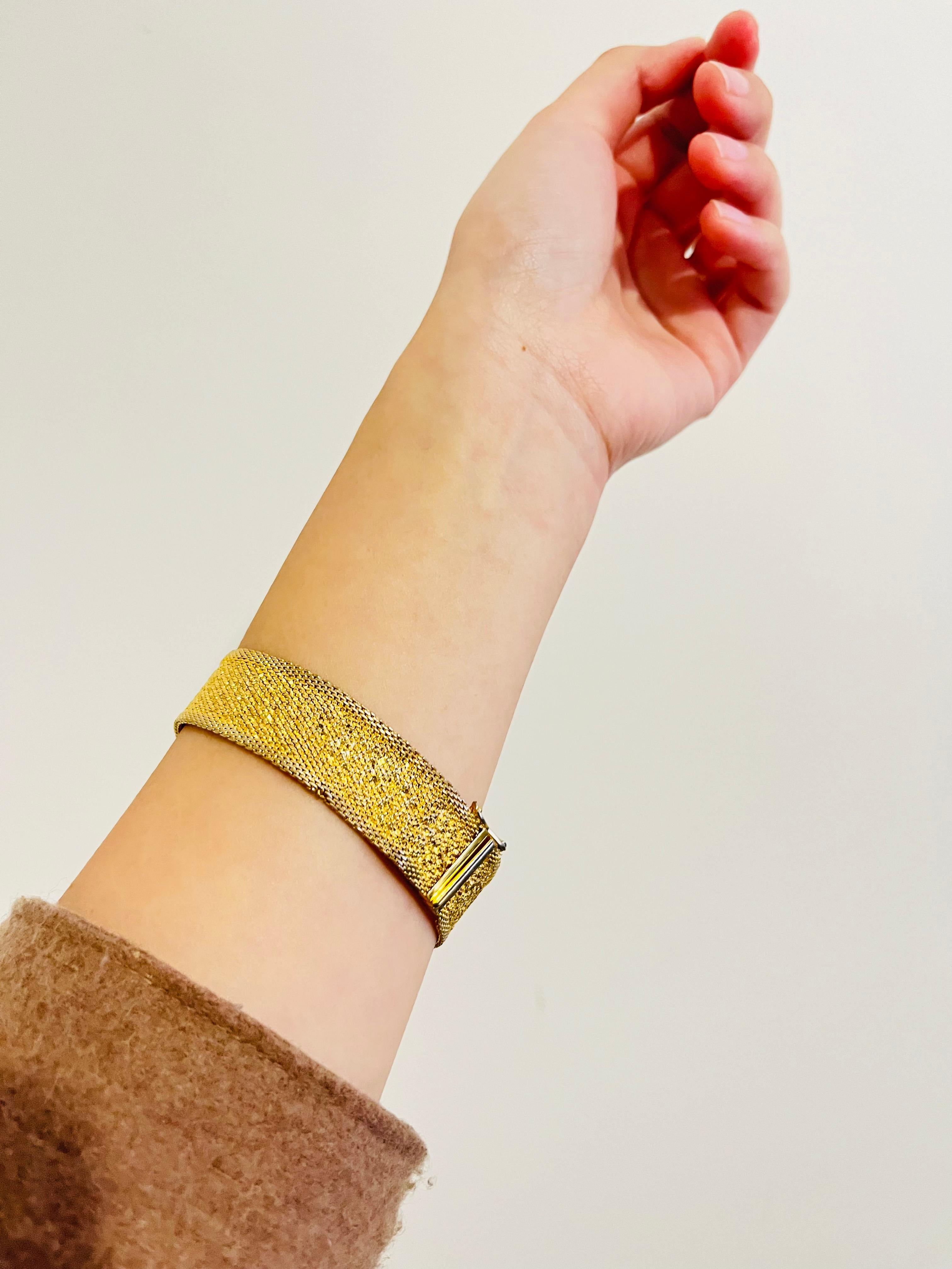Christian Dior GROSSE 1966 Ridged Link Mesh Weave Modernist Gold Cuff Bracelet 1