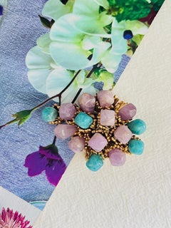 Christian Dior GROSSE 1966 Turquoise Amethyst Natural Stones Openwork Brooch