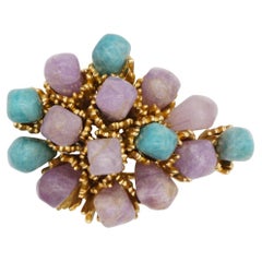 Vintage Christian Dior GROSSE 1966 Turquoise Amethyst Natural Stones Openwork Brooch