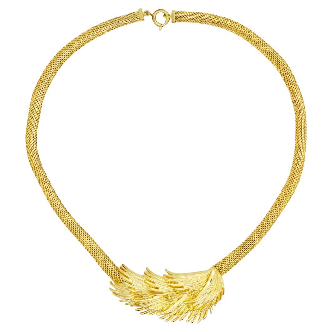 Christian Dior GROSSE 1966 Vintage 3D Flourish Feather Wing Mesh Snake Necklace