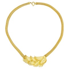 Christian Dior GROSSE 1966 Vintage 3D Flourish Feather Wing Mesh Snake Necklace