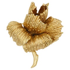 Christian Dior GROSSE 1966 Vintage 3D Large Blossom Flower Rose Dots Gold Brooch