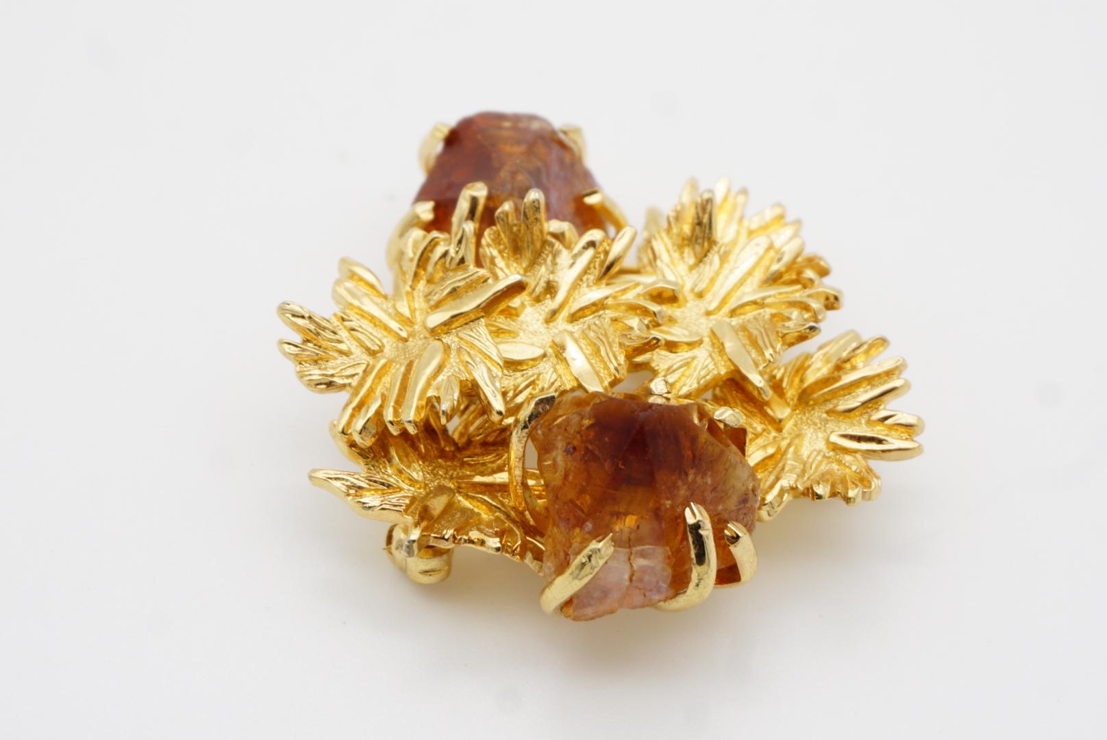 Christian Dior GROSSE 1966 Vintage Citrine Yellow Crystals Flower Leaf Brooch For Sale 6