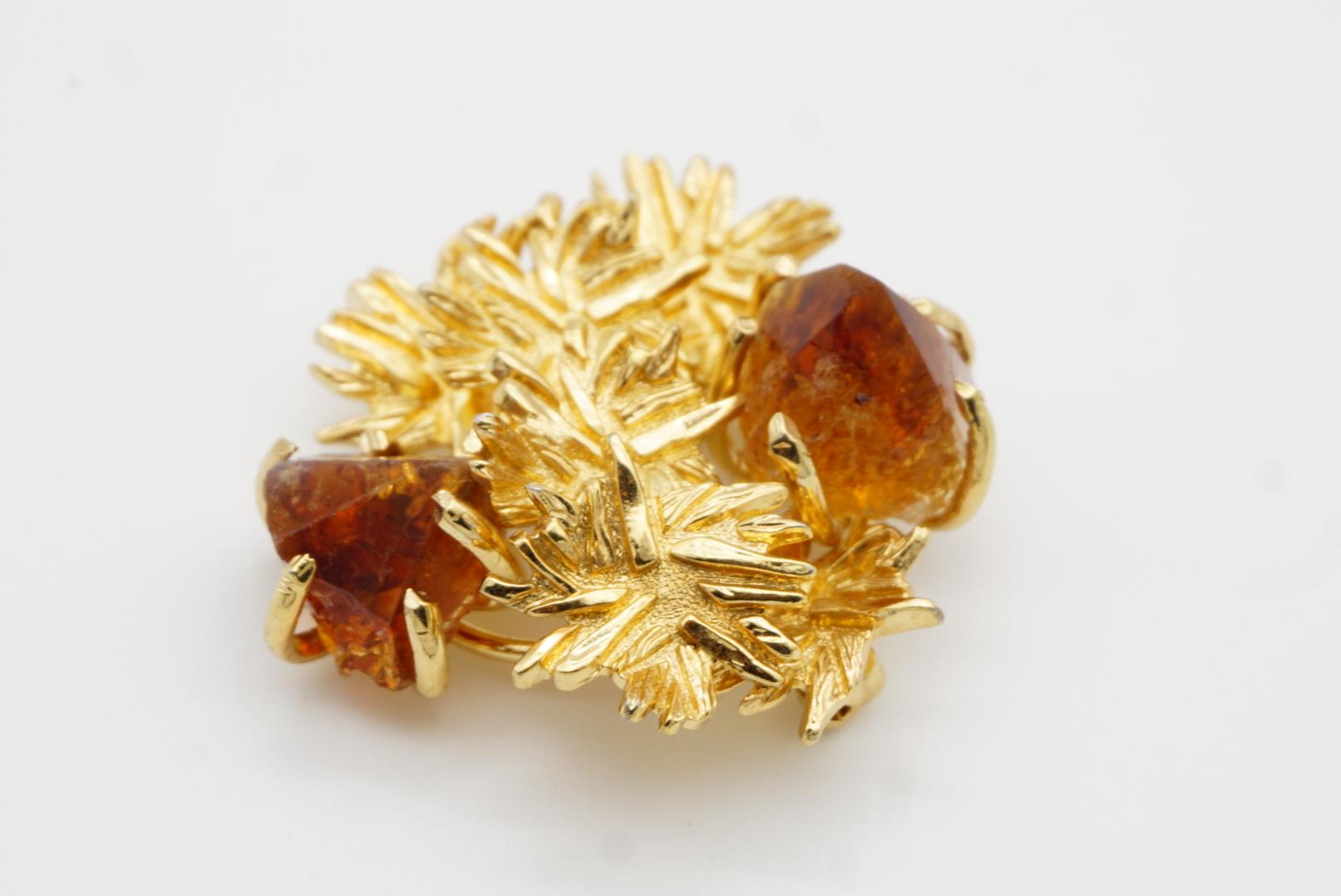Christian Dior GROSSE 1966 Vintage Citrine Yellow Crystals Flower Leaf Brooch For Sale 8