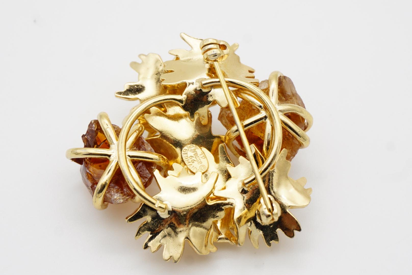 Christian Dior GROSSE 1966 Vintage Citrine Yellow Crystals Flower Leaf Brooch For Sale 9