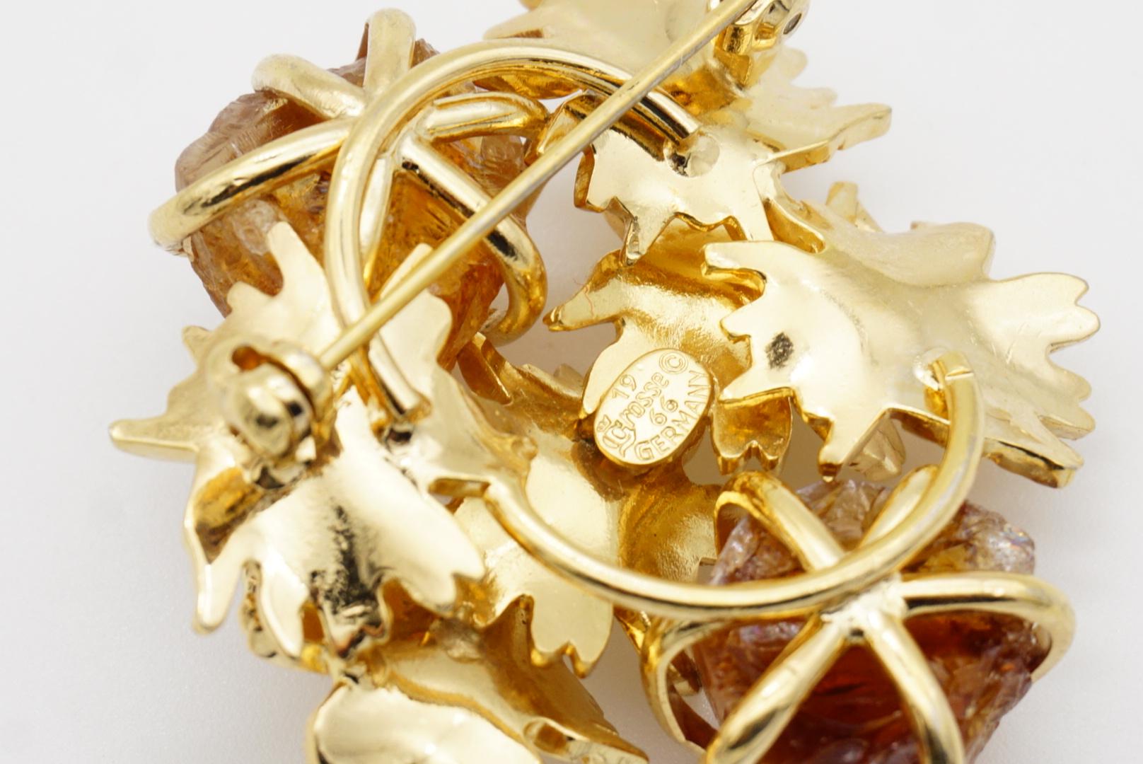 Christian Dior GROSSE 1966 Vintage Citrine Yellow Crystals Flower Leaf Brooch For Sale 10