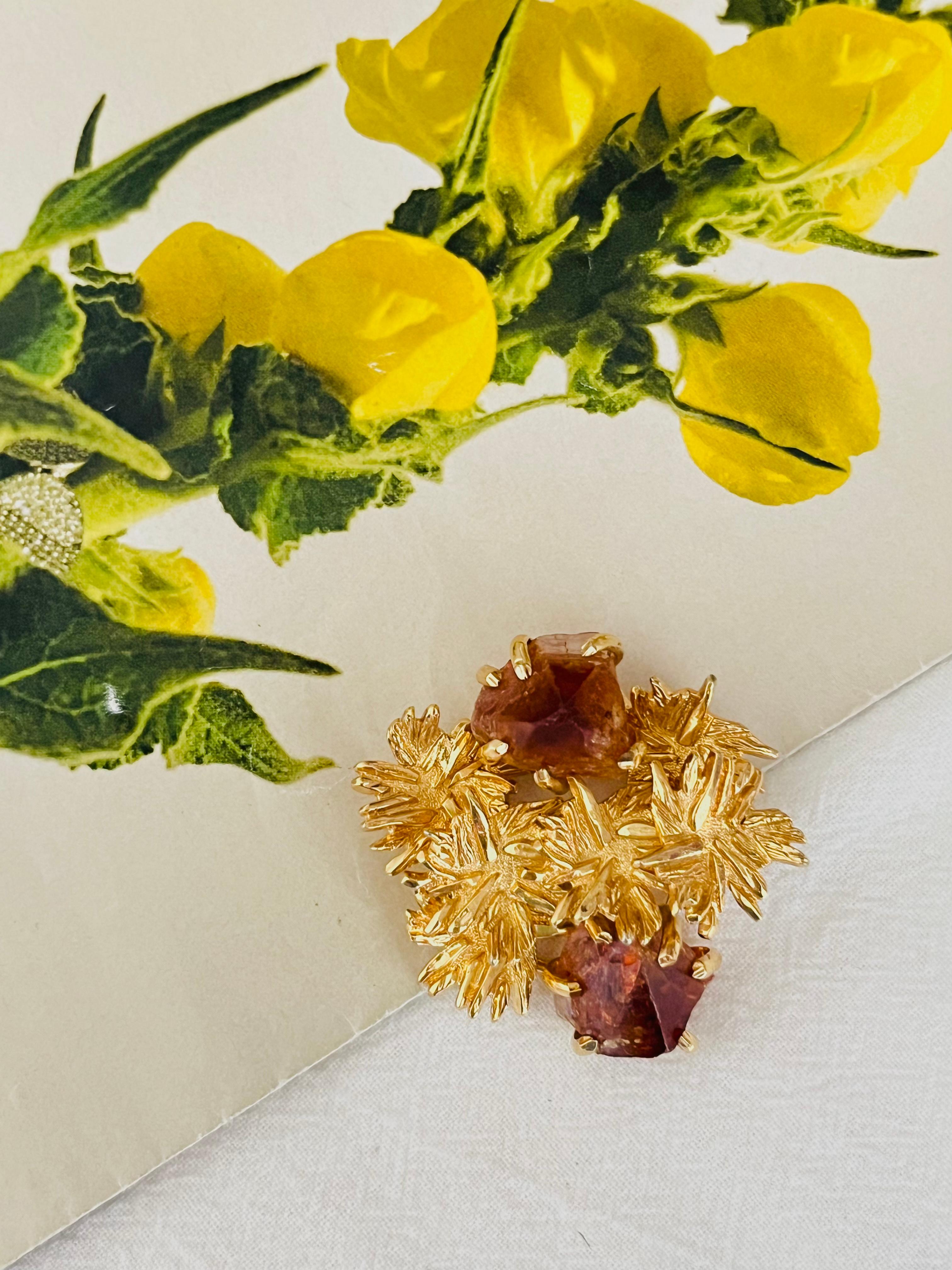 Art Deco Christian Dior GROSSE 1966 Vintage Citrine Yellow Crystals Flower Leaf Brooch For Sale
