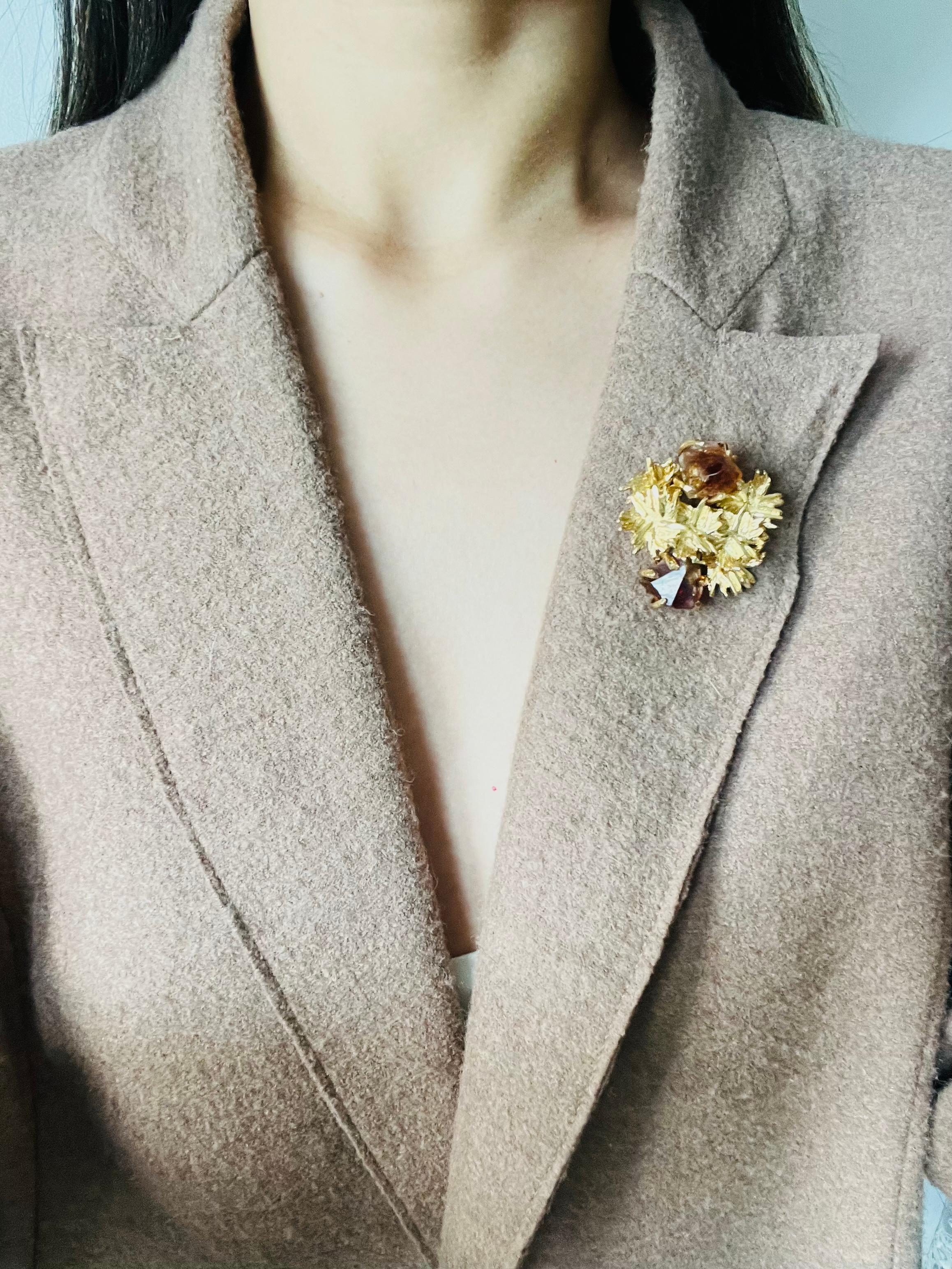 Christian Dior GROSSE 1966 Vintage Citrine Yellow Crystals Flower Leaf Brooch For Sale 3
