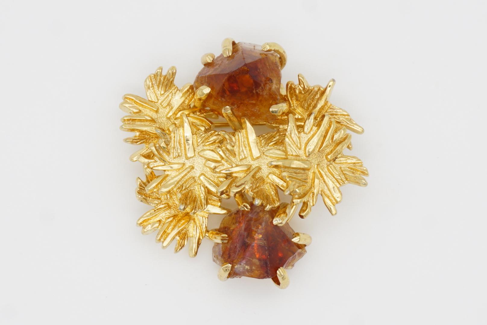 Christian Dior GROSSE 1966 Vintage Citrine jaune Crystals Flower Leaf Broche 4