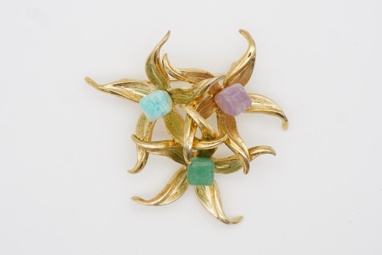 Christian Dior GROSSE 1966 Vintage Emerald Amethyst Aqua Stone Flower Brooch For Sale 5