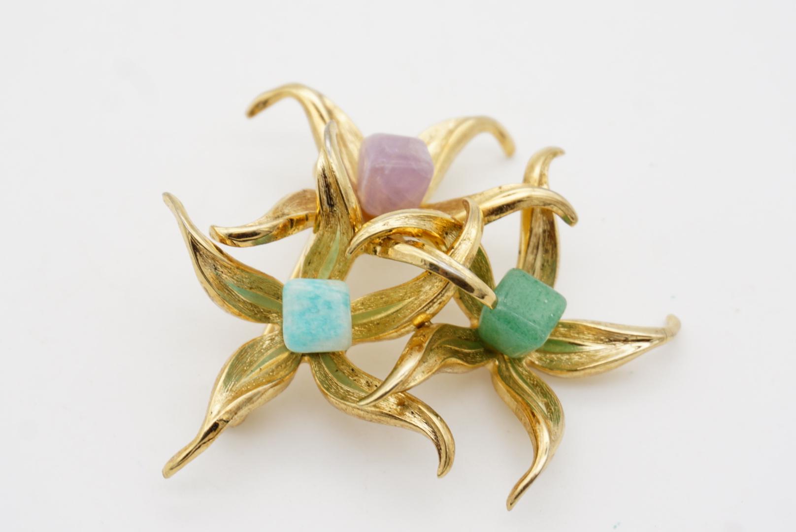 Christian Dior GROSSE 1966 Vintage Emerald Amethyst Aqua Stone Flower Brooch For Sale 8