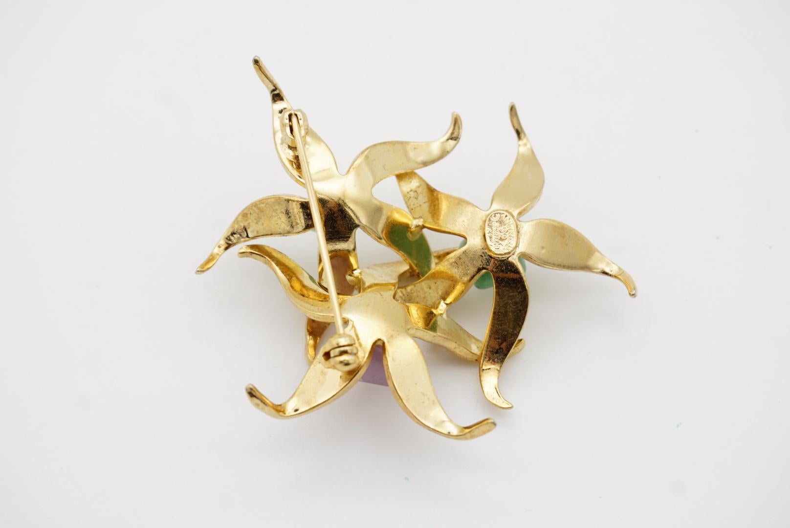 Christian Dior GROSSE 1966 Vintage Emerald Amethyst Aqua Stone Flower Brooch For Sale 9