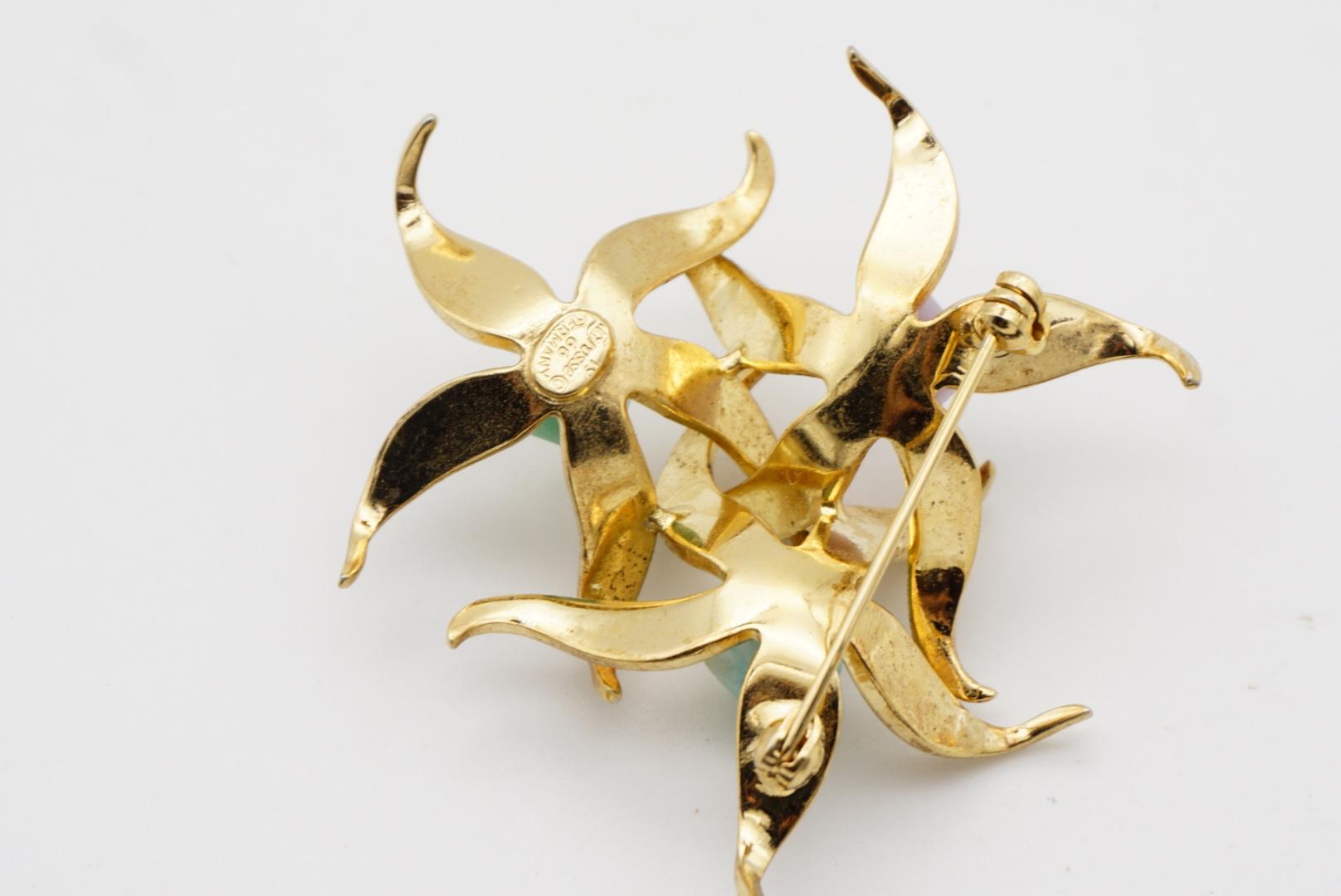 Christian Dior GROSSE 1966 Vintage Emerald Amethyst Aqua Stone Flower Brooch For Sale 10