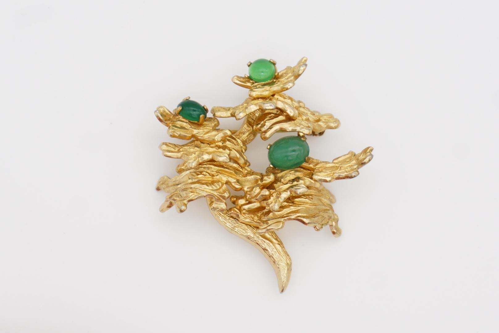 Christian Dior GROSSE 1966 Vintage Emerald Jade Green Flower Leaf Tree Brooch For Sale 5