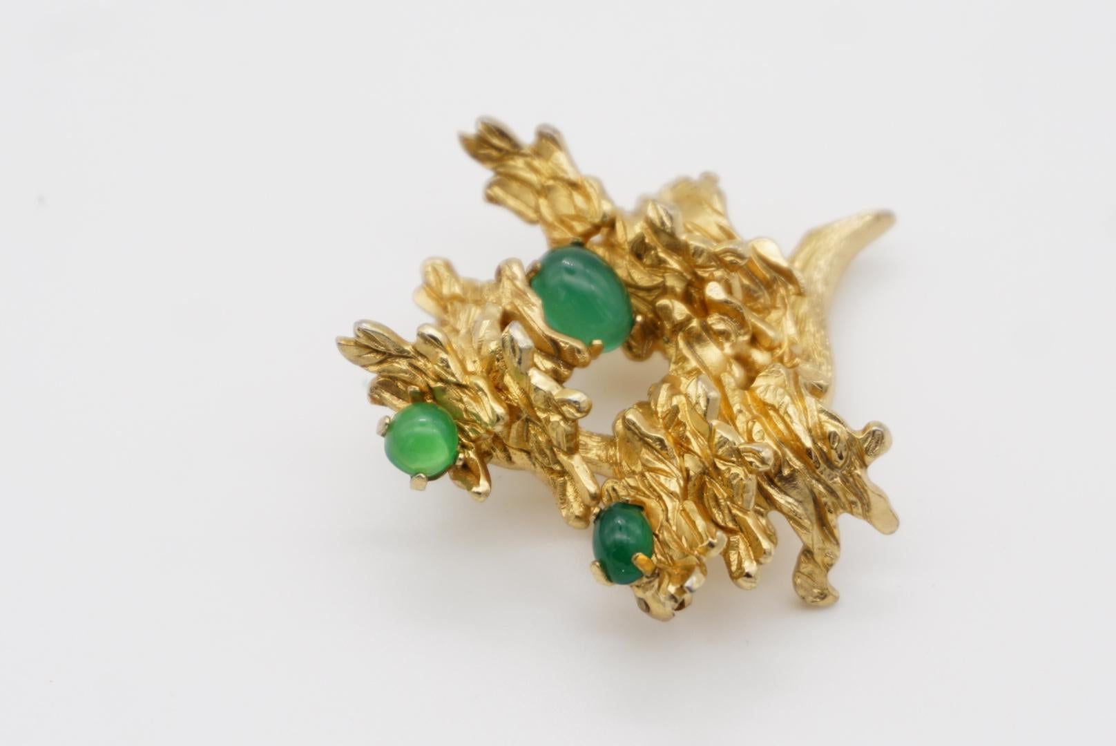 Christian Dior GROSSE 1966 Vintage Emerald Jade Green Flower Leaf Tree Brooch For Sale 7