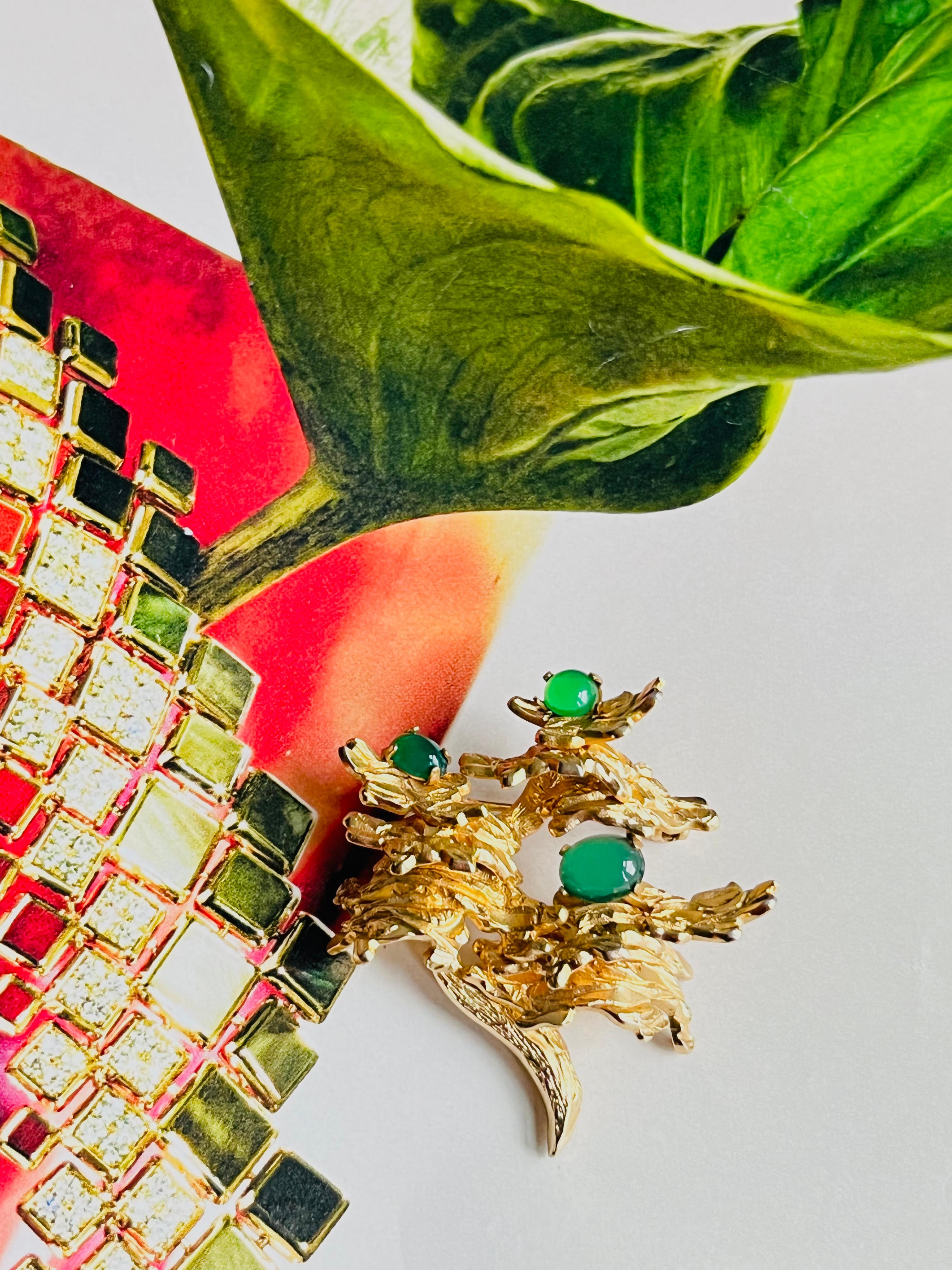 Art Deco Christian Dior GROSSE 1966 Vintage Emerald Jade Green Flower Leaf Tree Brooch For Sale