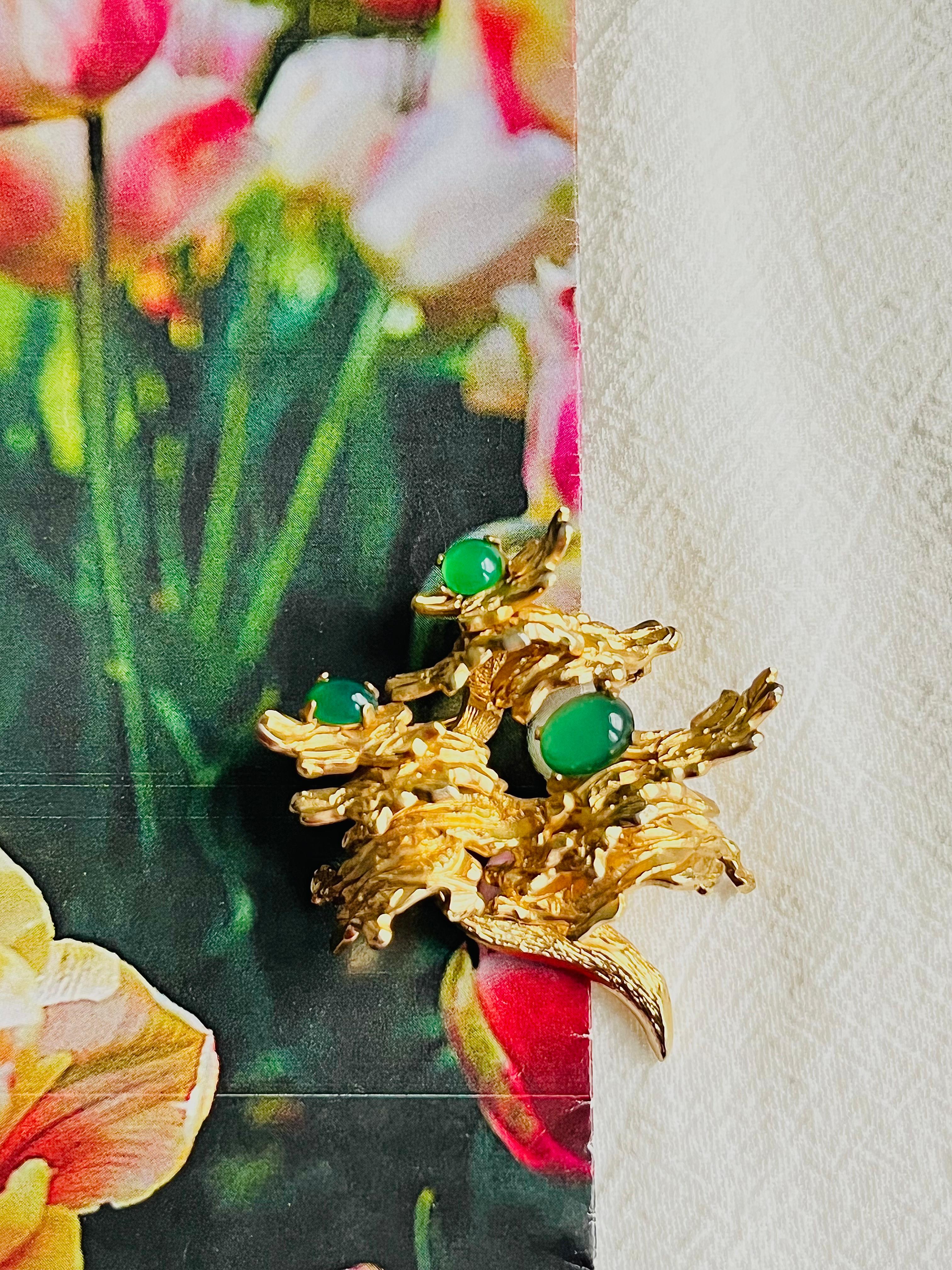 Women's or Men's Christian Dior GROSSE 1966 Vintage Emerald Jade Green Flower Leaf Tree Brooch For Sale