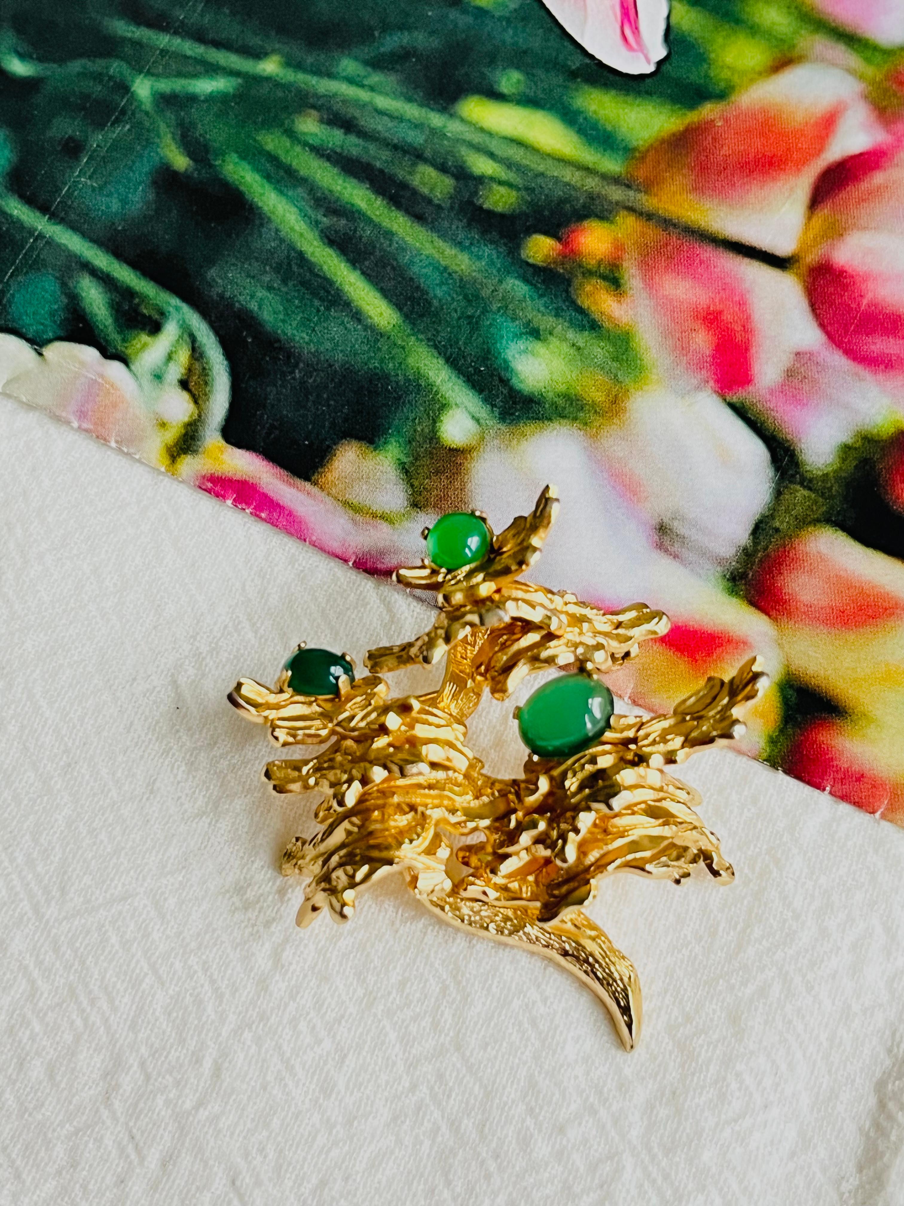 Christian Dior GROSSE 1966 Vintage Emerald Jade Green Flower Leaf Tree Brooch For Sale 1