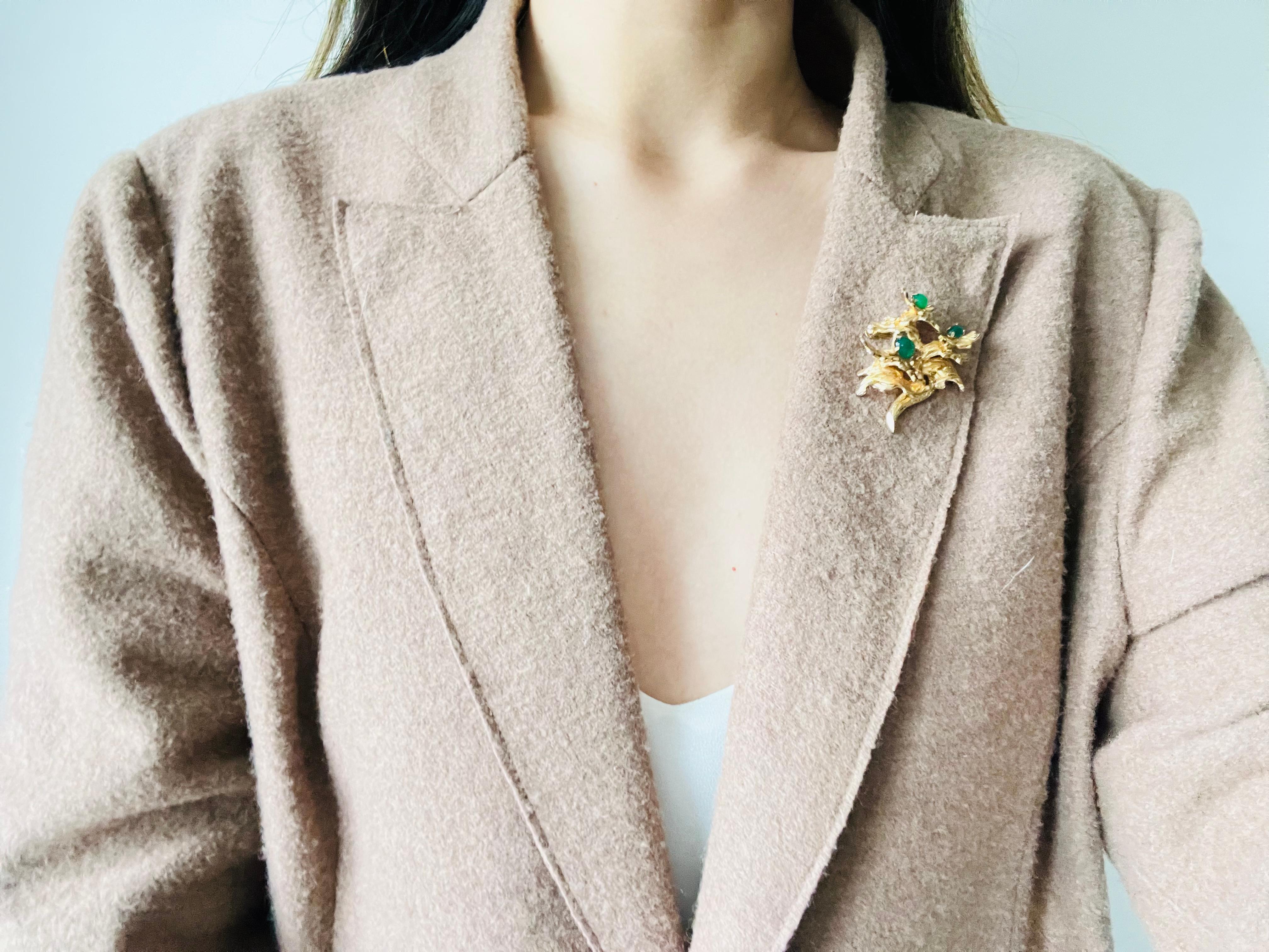 Christian Dior GROSSE 1966 Vintage Emerald Jade Green Flower Leaf Tree Brooch For Sale 2