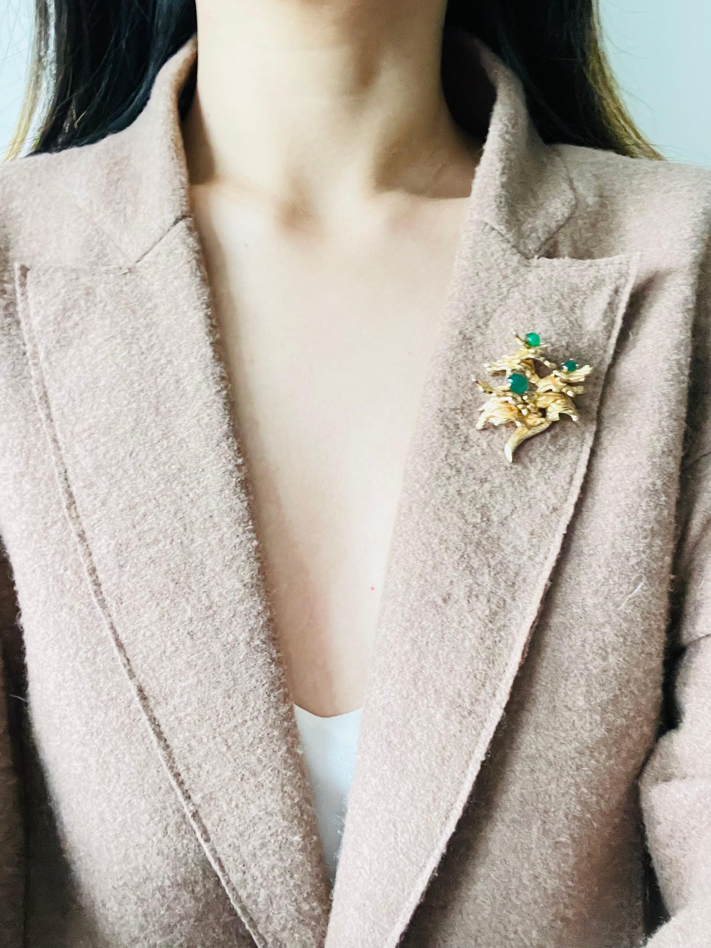 Christian Dior GROSSE 1966 Vintage Emerald Jade Green Flower Leaf Tree Brooch For Sale 3