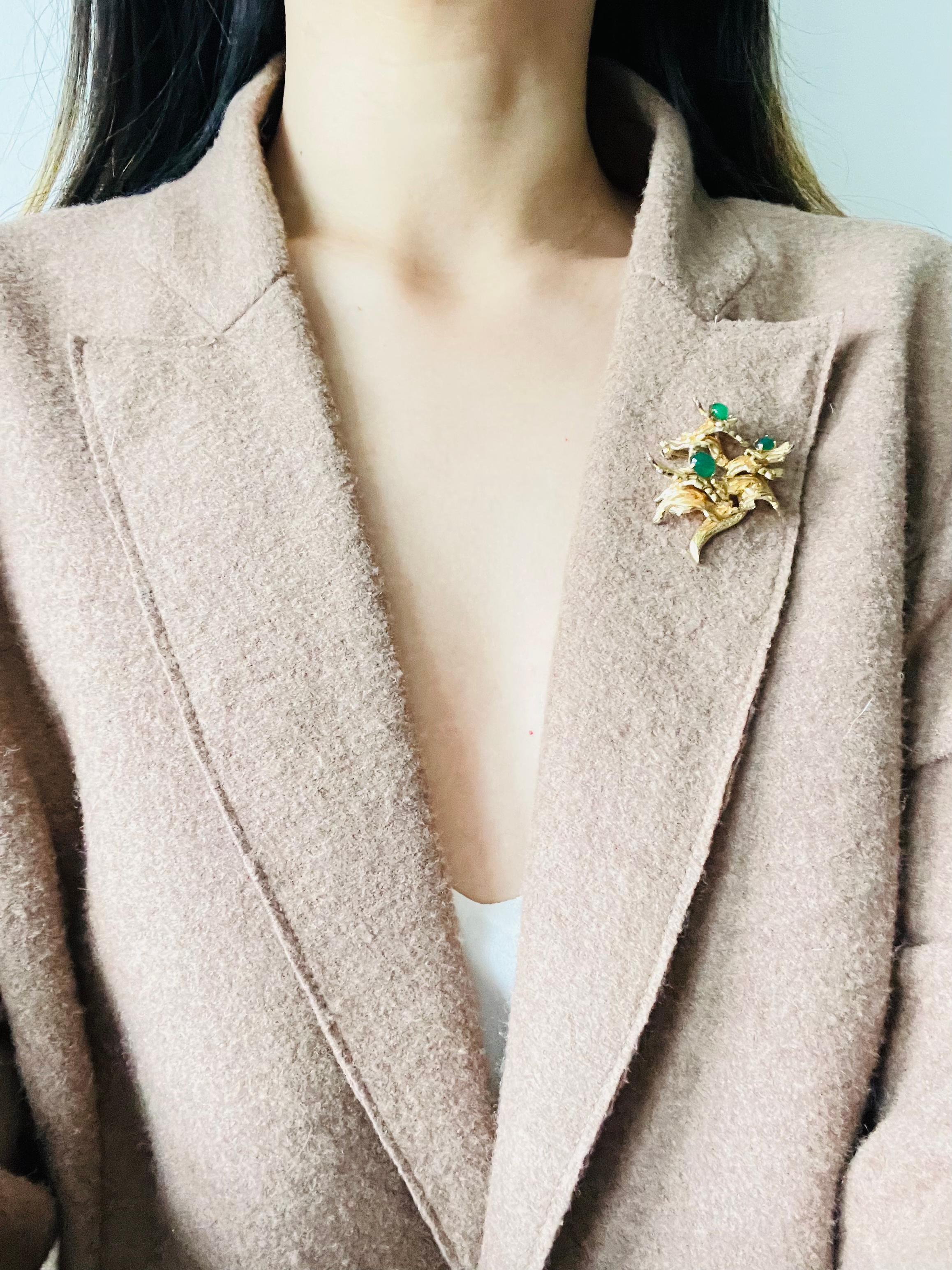 Christian Dior GROSSE 1966 Vintage Emerald Jade Green Flower Leaf Tree Brooch For Sale 4