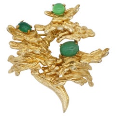 Christian Dior GROSSE 1966 Broche vintage émeraude jade vert feuille d'arbre