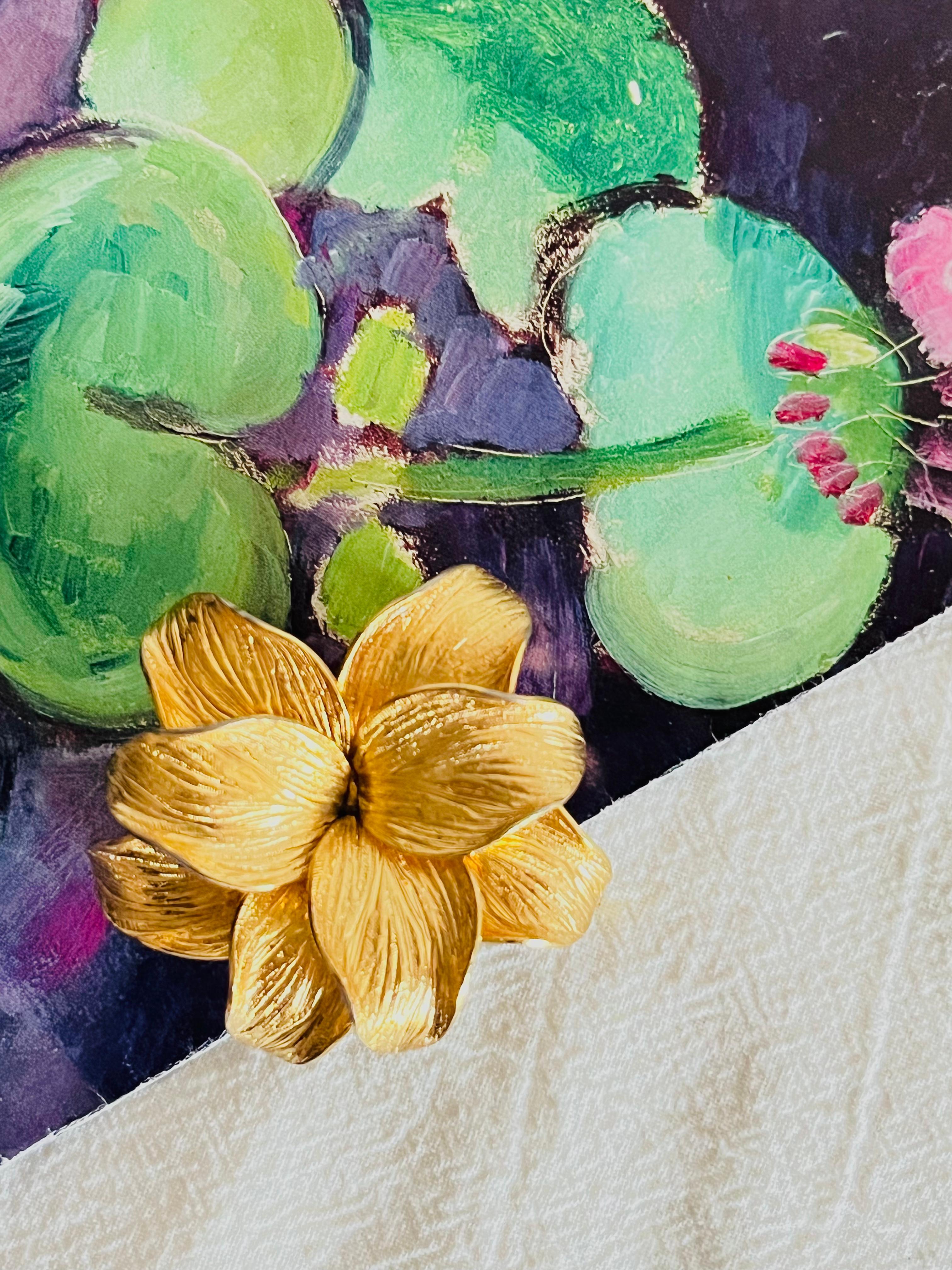 Christian Dior GROSSE 1966 Vintage Gran Broche Flor Flor de Capa Viva Hoja Art Decó