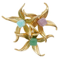 Christian Dior GROSSE 1966 Vintage Trio Flower Emerald Amethyst Aqua Gold Brooch