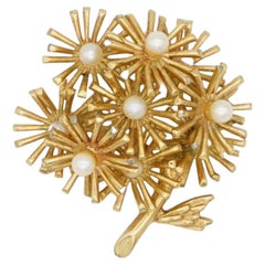 Christian Dior GROSSE 1966 Vintage White Pearls Radiant Sun Burst Flower Brooch